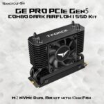 TM8FG3004T0C133 TEAM TFORCE GE PRO 4TB PCIE GEN 5 14000MB/S WITH FAN HEATSINK] Team Group T-FORCE COMBO DARK SSD Kit : GE PRO M.2 2280 4TB PCIe Gen 5.0x4 with DRAM CACHE ; NVMe 2.0 3D NAND Internal Solid State Drive (SSD) Included with "AirFlow I" Heatsink  ~ BLACK TM8FG3004T0C133