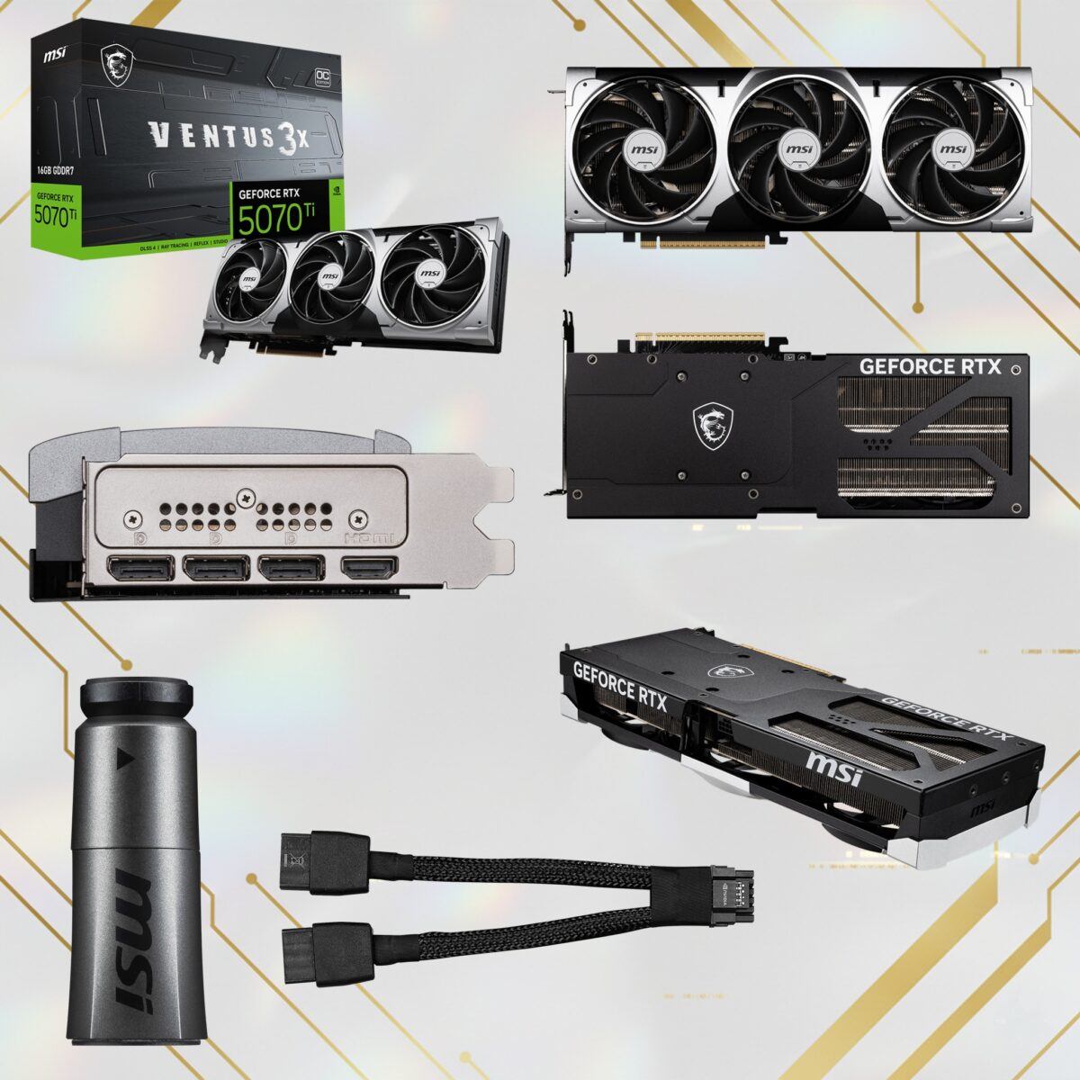 912-V531-461 MSI RTX 5070 TI 16GB VENTUS 3X OC BLACK GDDR7 MSI GeForce RTX 5070 Ti 16G VENTUS 3X OC 256 bits ; 16GB GDDR7 TBD Gbps ; SFF-Ready ; NVIDIA Blackwell architecture and DLSS 4 ; 2497 MHz Extreme Performance ; 8960 CUDA ; TORX Fan 5.0 ; Nickel-plated Copper Baseplate | 1 YEAR WARRANTY