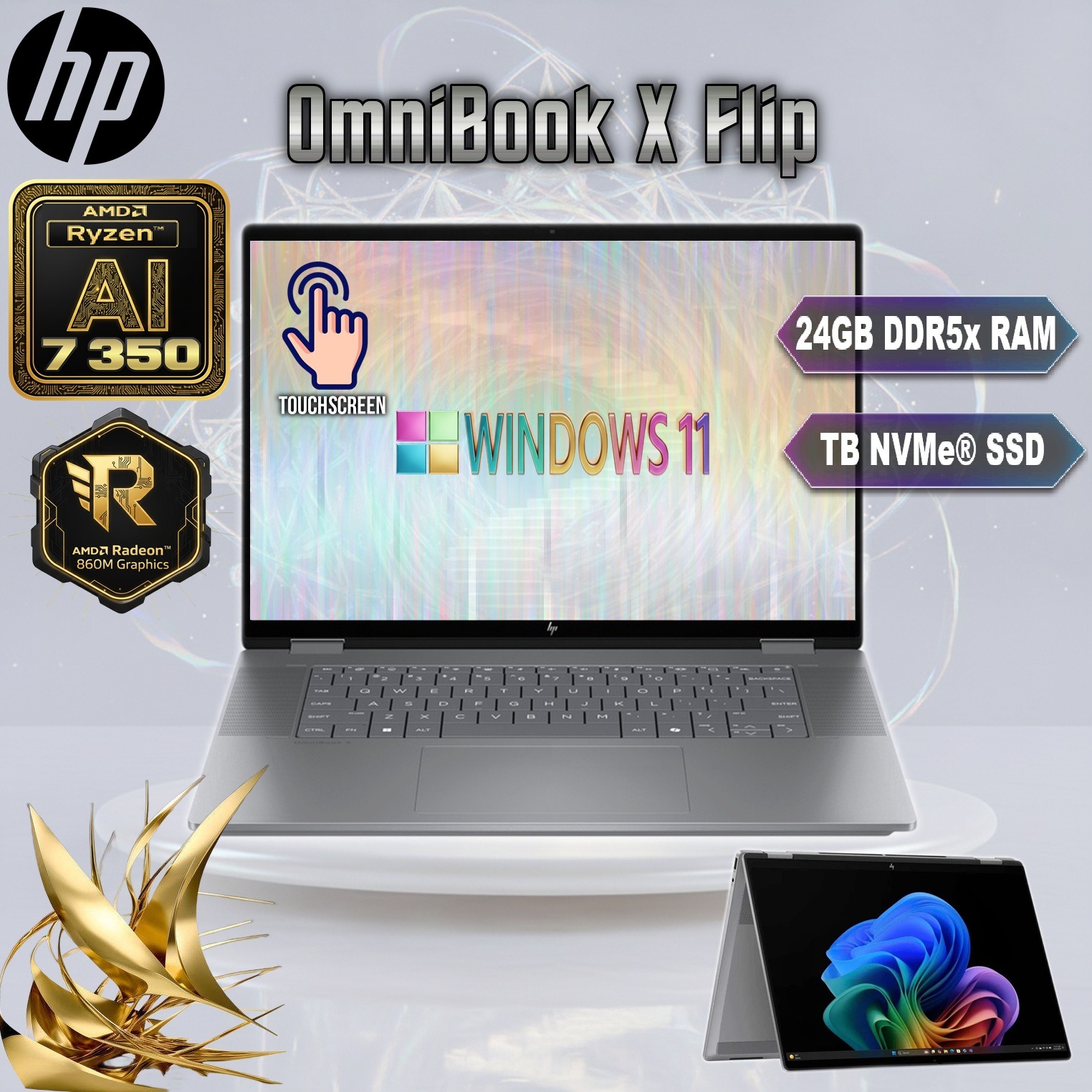 B6QE6UA#ABA HP OMNIBOOK X RYZEN AI7 24GB 1TB 14" X360 HP OmniBook X Flip AI PC : AMD Ryzen AI 7 350 | 24GB DDR5x RAM , 1TB NVMe SSD | 14-inch 2K IPS TouchScreen Display | AMD Radeon 860M Graphics | Windows 11 | METEOR SILVER ~ 14-fk0033dx