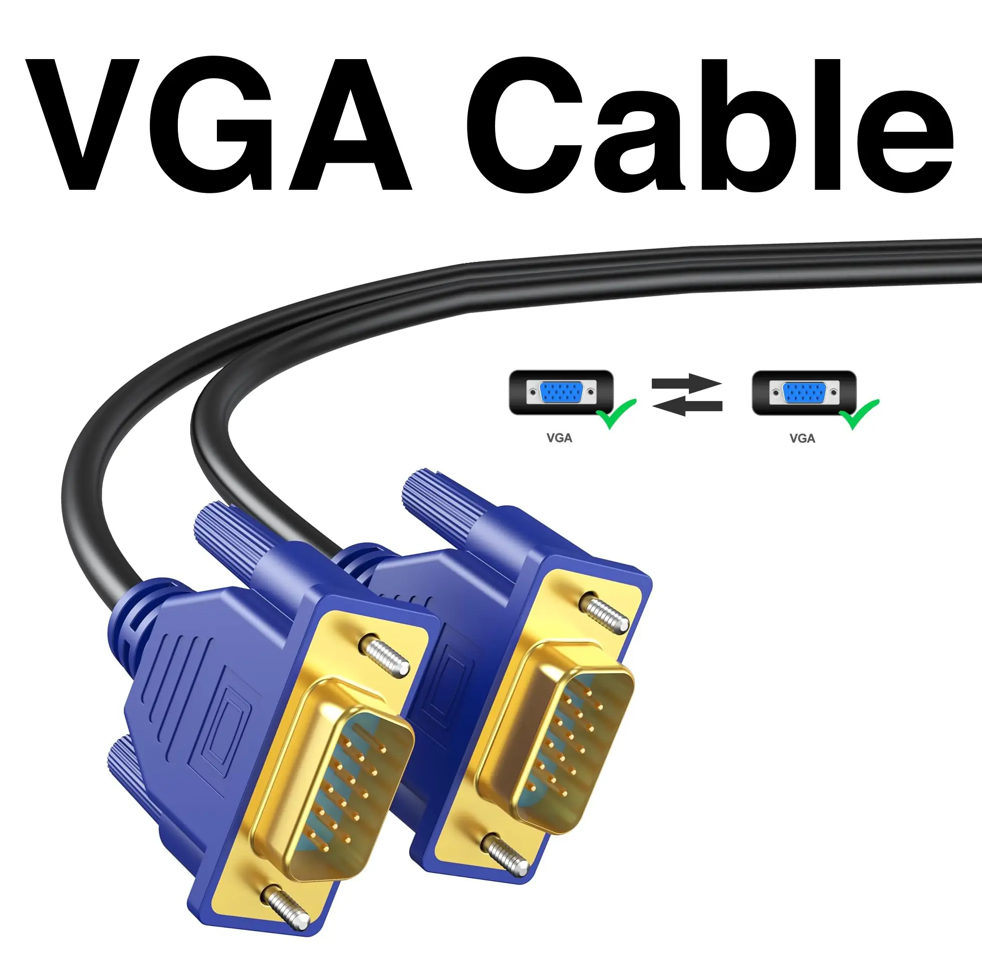 VGA-CABLE-15M VGA CABLE 15 METERS VGA Cable 15 Meters , Gold-Plated Shielded VGA Male to Male Monitor Computer Cable Adapter Cord 15 Pin HD15 1080P@60Hz Full HD High Resolution for TV Computer Projector-Blue-Upgraded
