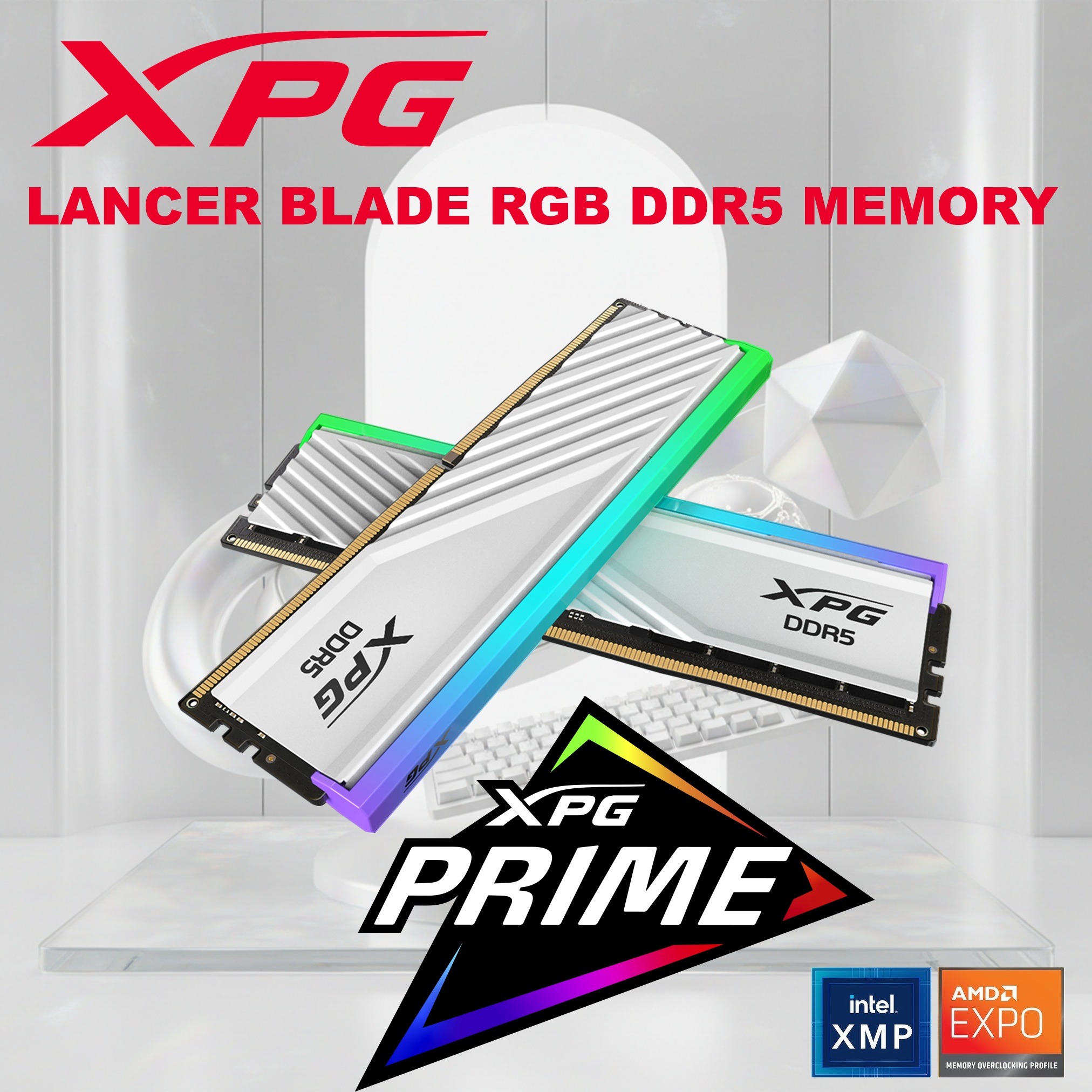 AX5U6000C3416G-ABRWH RAM XPG LANCER BLADE 32GB (16X2) RGB 6000MHZ WHITE XPG Lancer Blade 32GB (2 x 16GB) 288-Pin PC RAM DDR5 6000 (PC5 48000) Desktop Memory Model  ADATA XPG LANCER BLADE RGB DDR5 32GB kit (2 x 16GB) 6000MHz CL34 (PC5 48000) 1.35V Dual Channel Gaming Memory – Low-Profile Heatsink, RGB Sync, PMIC Power Control, for Intel XMP 3.0 & AMD EXPO | WHITE ~ AX5U6000C3416G-DTLABRWH