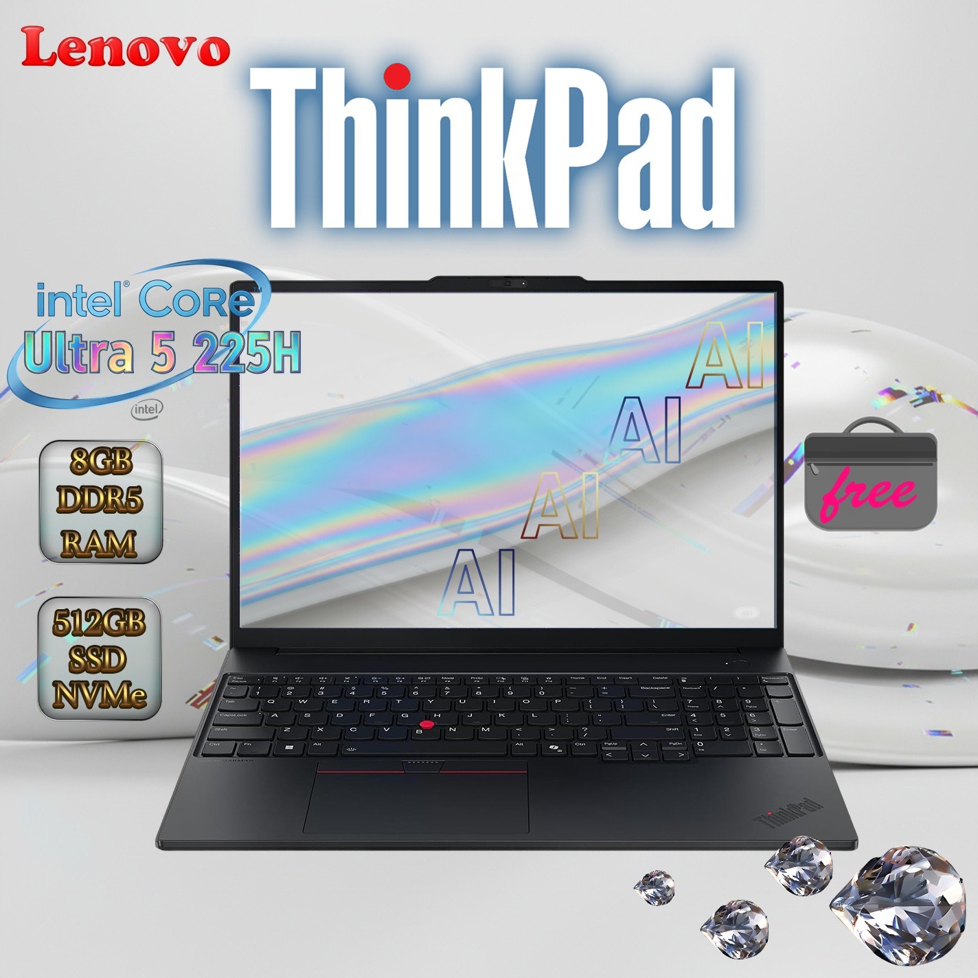 21SSS01L00 LENOVO THINKPAD E16 GEN3 ULTRA 5 225H 8GB DDR5 RAM/512GB NVME/16" WUXGA/DOS/LENOVO CASE Lenovo ThinkPad E16 Gen 3 Intel® Core Ultra 5 225H | 8GB DDR5 RAM ; 512GB NVMe SSD | 16-inch WUXGA IPS Display | Intel® UHD Graphics | DOS | Laptop Bag Included | ECLIPSE BLACK