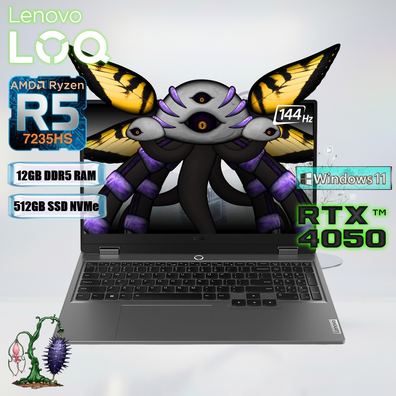 83JC00GKUS LENOVO LOQ 15ARP9 AMD RYZEN 5-7235HS 3.2Hz 12GB RAM/512GB SSD/ RTX 4050/15.6" FHD/WIN11 -L Lenovo AI PC LOQ 15ARP9 AMD Ryzen 5 7235HS | 12GB DDR5 RAM ; 512GB SSD NVMe | RTX 4050 (6GB) | 15.6-inch FHD IPS 144Hz | White Backlit Keyboard | Windows® 11 | Luna Grey 