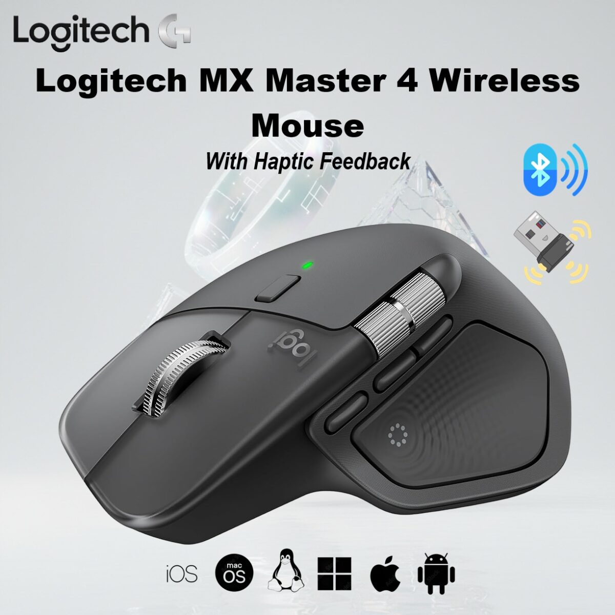 Logitech MX Master 4 Wireless Mouse With Haptic Feedback 910-007569 LOGITECH MOUSE MX MASTER 4 WIRELESS GRAPHITE ERGONOMIC MOUSE Logitech MX Master 4 Wireless Mouse With Haptic Feedback, MagSpeed Scrolling, 8K DPI Any Surface Tracking, Multi-Device Connectivity, USB-C Fast Charging, Bluetooth, for Windows, MacOS | Graphite Logitech MX Master 4 Ergonomic Wireless Mouse with Advanced Performance Haptic Feedback, 8K DPI Any Surface Tracking, Ultra-Fast Scrolling, USB-C Charging, Bluetooth, Windows, MacOS - Graphite