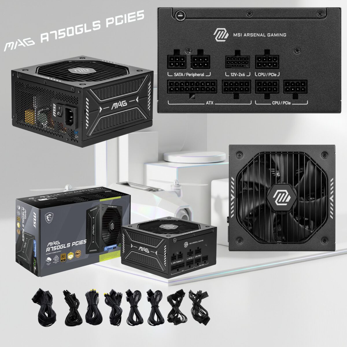 306-7ZPHX11-HD8 MSI MAG A750GLS PCIE5 750 WATT POWER SUPPLY ATX 3.1 80PLUS GOLD MSI MAG A750GLS PCIe 5.1 ATX 3.1 Power Supply 750W | 80 Plus Gold | Native 12V-2x6 GPU Connector | Modular Cables | 135mm FDB Fan | Ultra Quiet & Durable MSI MAG A750GLS PCIe5 750W ATX 3.1 Fully Modular Power Supply , 80 PLUS Gold , Modular Cables, Native 12V-2x6 Connector , 135mm FDB Fan , 220% Power Excursion , RTX 50 Ready, Quiet & Durable