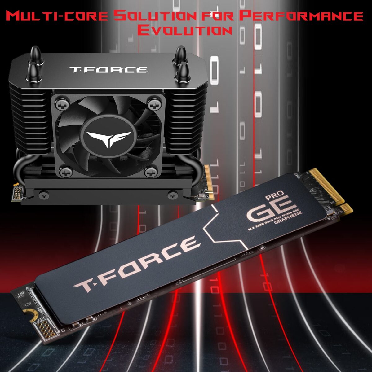 TM8FG3004T0C133 TEAM TFORCE GE PRO 4TB PCIE GEN 5 14000MB/S WITH FAN HEATSINK] Team Group T-FORCE COMBO DARK SSD Kit : GE PRO M.2 2280 4TB PCIe Gen 5.0x4 with DRAM CACHE ; NVMe 2.0 3D NAND Internal Solid State Drive (SSD) Included with "AirFlow I" Heatsink  ~ BLACK TM8FG3004T0C133