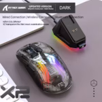 ATTACK SHARK X2 Pro RGB Gaming Mouse – Semi-Transparent Shell, Magnetic Charging Dock, 3 Modes (2.4GHz/Bluetooth/Wired), 5 DPI Levels, Silent Click, Black