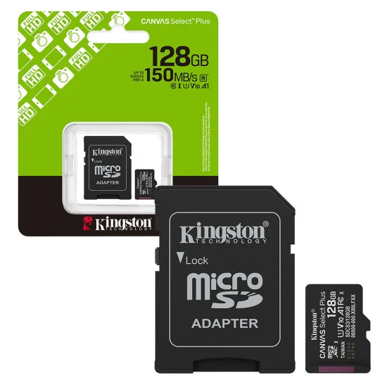 Kingston Canvas Select Plus 128GB microSDXC Card – Class 10 UHS-I, 150MB/s Read, A1 App Performance, Android & Camera Compatible,