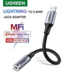 UGREEN Lightning to 3.5mm Audio Adapter (10 cm, Grey) – Apple MFi Certified, 48 kHz/24-bit Hi-Fi Sound, Durable Nylon Braid, Compatible with iPhone 14/13/12/11/SE & iPad Models