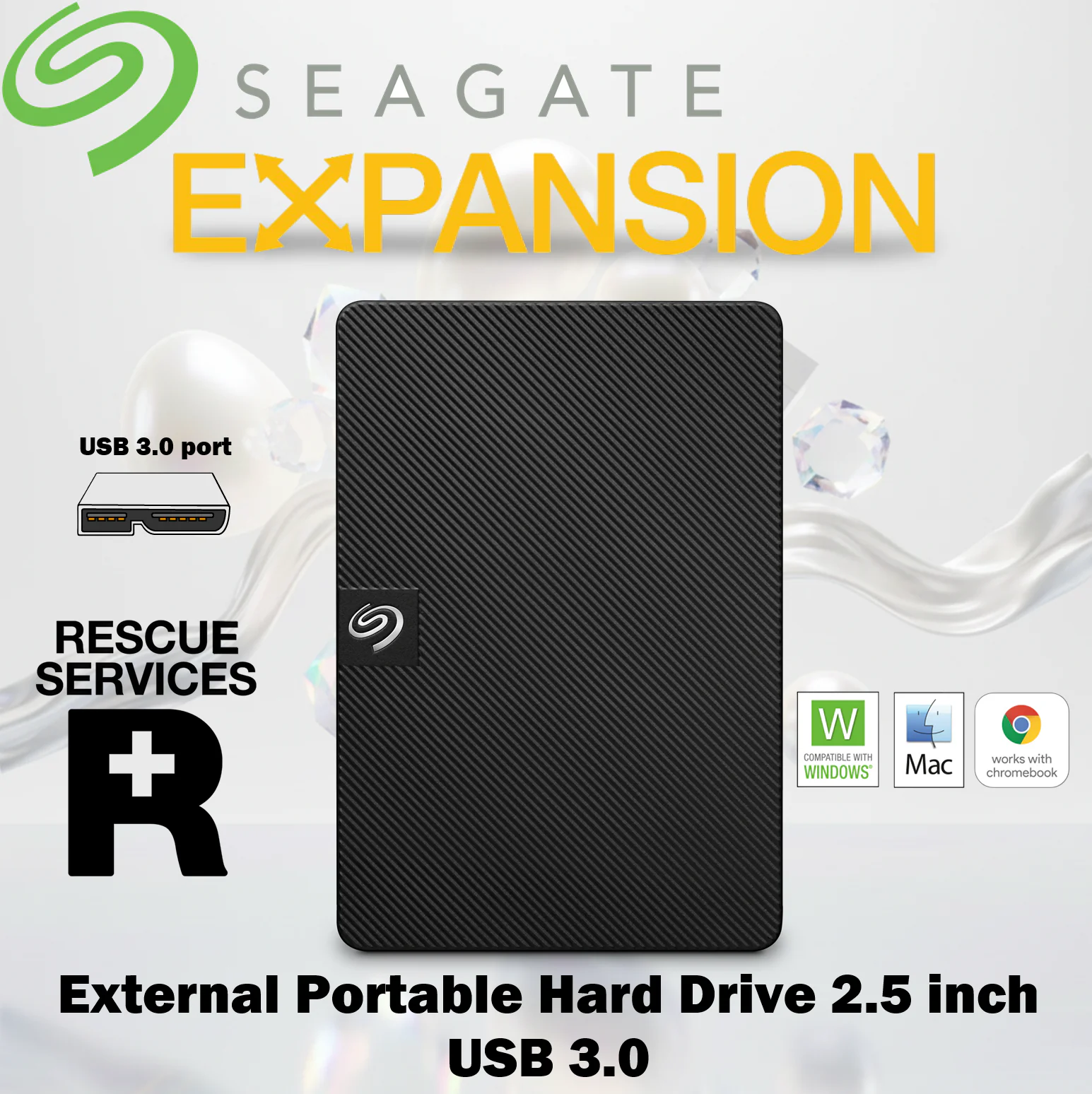STKM2000400 EXTERNAL SEAGATE EXPANSION 2TB HDD Seagate Expansion Portable Hard Drive 2TB USB 3.0 Plug-And-Play, Compact Slim Design, Cross-Compatible With Windows Mac And Chromebook, Rescue Data Recovery Services | STKM2000400