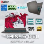 9S7-16R831-2256 MSI THIN 15 B13UCX-2256XAE i5-13420H/16GB RAM/512GB SSD/RTX2050 4GB/15.6" FHD/144Hz/WIN11 MSI Thin 15 B13UCX  Intel® Core i5-13420H | 16GB DDR4 RAM ; 512GB NVMe SSD | RTX 2050 4GB | 15.6" FHD IPS 144Hz Display | Windows 11 Pro   | Blue Backlit Keyboard with Anti-Ghost key | Cosmos Gray