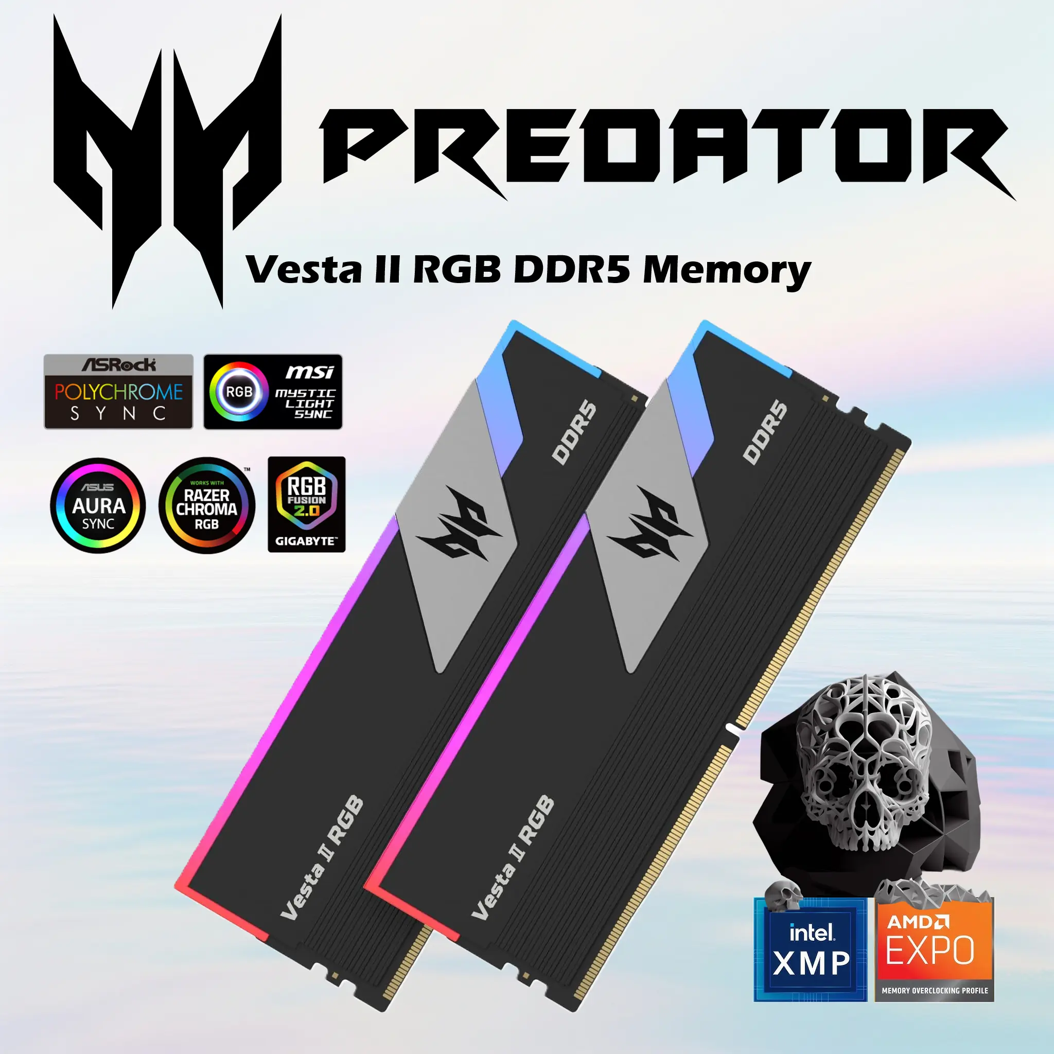 BL.9BWWR.378 RAM ACER PREDATOR VESTA II RGB 32GB (16X2) 6000MHZ BLACK ACER Predator Vesta II RGB DDR5 32GB RAM Kit (2x16GB) 6000MHz CL32 1.35V PC5-48000 Gaming Memory ,  Intel XMP 3.0 & AMD EXPO , On-Die ECC , Aluminum Alloy Heat Sink | BLACK ~ BL.9BWWR.378