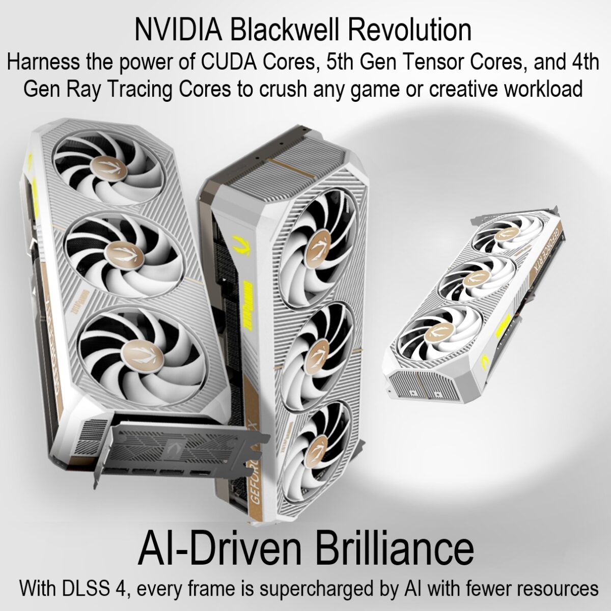 ZT-B50900Q-10P ZOTAC RTX 5090 SOLID OC 3X WHITE ZOTAC GAMING GeForce RTX 5090 SOLID OC White Edition – 32GB GDDR7, 21760 CUDA, 2422 MHz Engine Boost, Blackwell Architecture, DLSS 4 AI Power, IceStorm 3.0 Cooling, 4K 480Hz Mastery, And Spectra ARGB Style | WHITE ~ ZT-B50900Q-10P