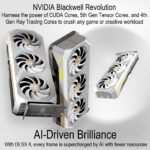 ZT-B50900Q-10P ZOTAC RTX 5090 SOLID OC 3X WHITE ZOTAC GAMING GeForce RTX 5090 SOLID OC White Edition – 32GB GDDR7, 21760 CUDA, 2422 MHz Engine Boost, Blackwell Architecture, DLSS 4 AI Power, IceStorm 3.0 Cooling, 4K 480Hz Mastery, And Spectra ARGB Style | WHITE ~ ZT-B50900Q-10P