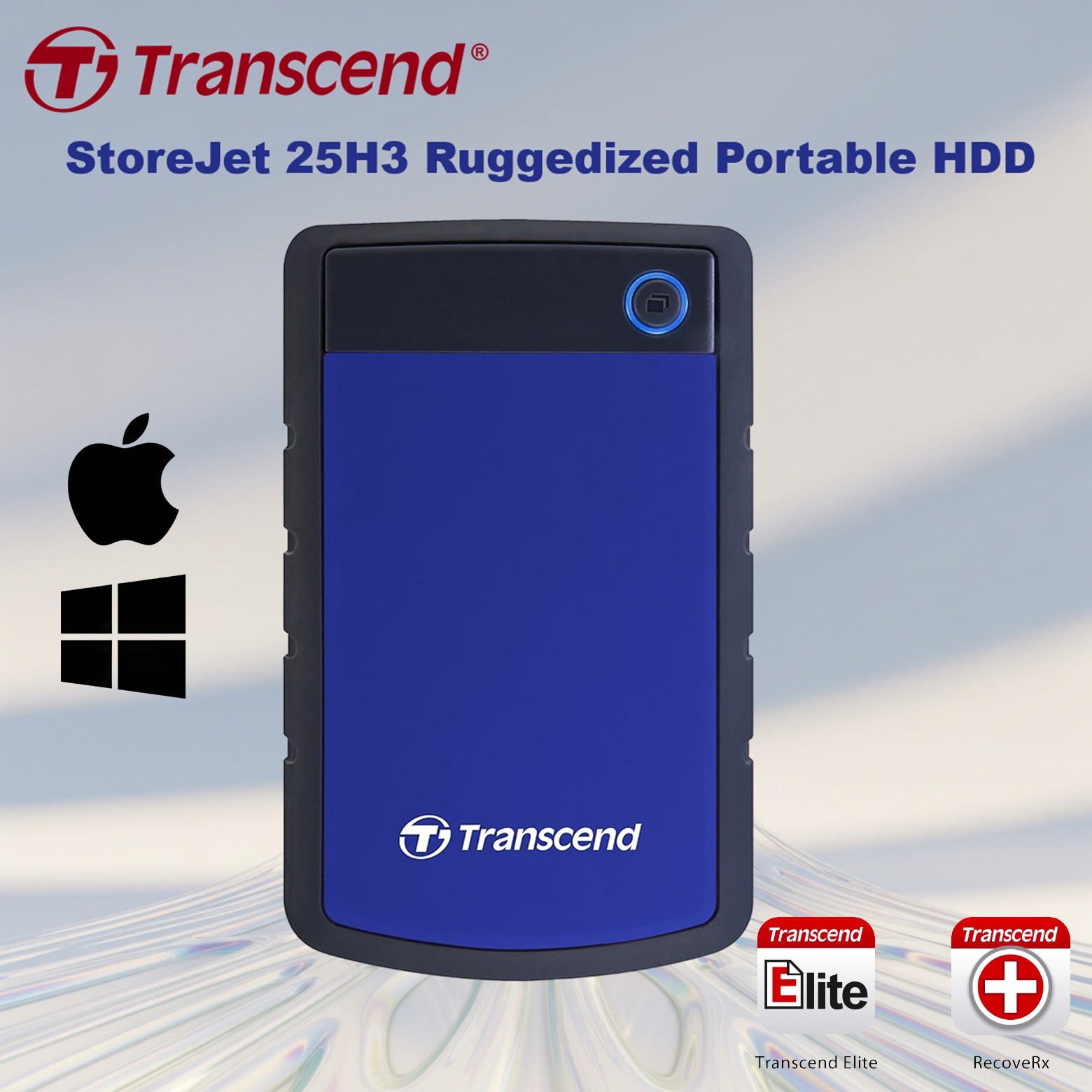 Transcend's StoreJet 25H3 ruggedized portable hard drive combines supreme shock-resistant qualities with the USB 3.1 Gen 1 interface TS4TSJ25H3B EXTERNAL TRANSCEND 4TB HDD 2.5" THREE STAGE ANTI SHOCK PROTECTION 3.1 USB GEN 1 Transcend StoreJet 25H3 4TB Portable External Hard Drive | USB 3.1 Gen 1 5Gbps | MIL-STD-810G Shock Protection | One-Touch Backup | Rugged & Stylish | Navy Blue ~ TS4TSJ25H3B