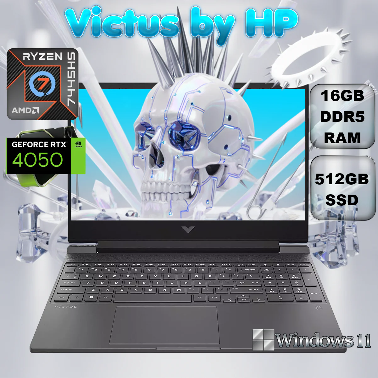 BM4X8UA#ABA HP VICTUS 15-FB3093DX RYZEN 7 7445HS 16GB/512GB/RTX 4050 6GB/WIN11 DDR5 LAPTOP Victus by HP 15-fb3093dx  AMD Ryzen 7 7445HS | 16GB DDR5 RAM ; 512GB NVMe SSD | RTX 4050 (6GB) | 15.6-inch 144 Hz IPS Display | Backlit Keyboard | Windows 11 | MICA SILVER
