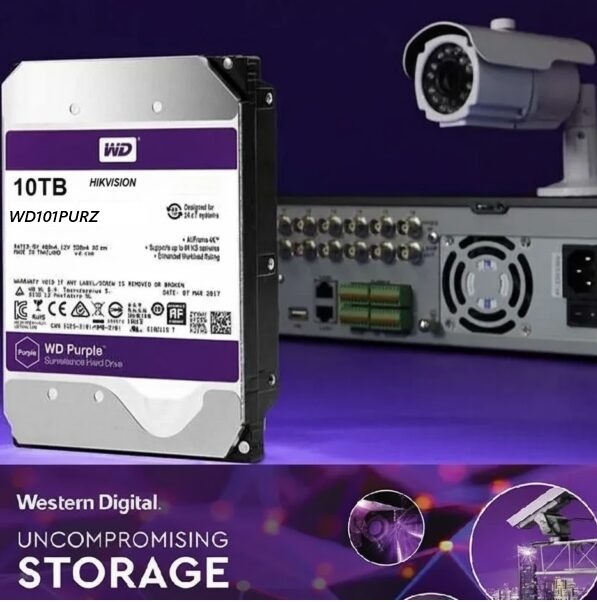 WSAZ Western Digital 10TB WD Purple Surveillance HDD | 3.5” SATA 6Gb/s | 256MB Cache | Mechanical Drive | Optimized for AI Hikvision & Mainstream Surveillance - Image 1