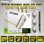 ZT-B50900Q-10P ZOTAC RTX 5090 SOLID OC 3X WHITE ZOTAC GAMING GeForce RTX 5090 SOLID OC White Edition – 32GB GDDR7, 21760 CUDA, 2422 MHz Engine Boost, Blackwell Architecture, DLSS 4 AI Power, IceStorm 3.0 Cooling, 4K 480Hz Mastery, And Spectra ARGB Style | WHITE ~ ZT-B50900Q-10P