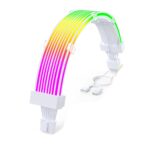 ASIAHORSE 16AWG GPU 12-Pin to 4-Pin 1-to-1 RGB Strimer Cable – White | Silicone Sleeved | AURA Sync Compatible | Flexible Extension with Vibrant Lighting