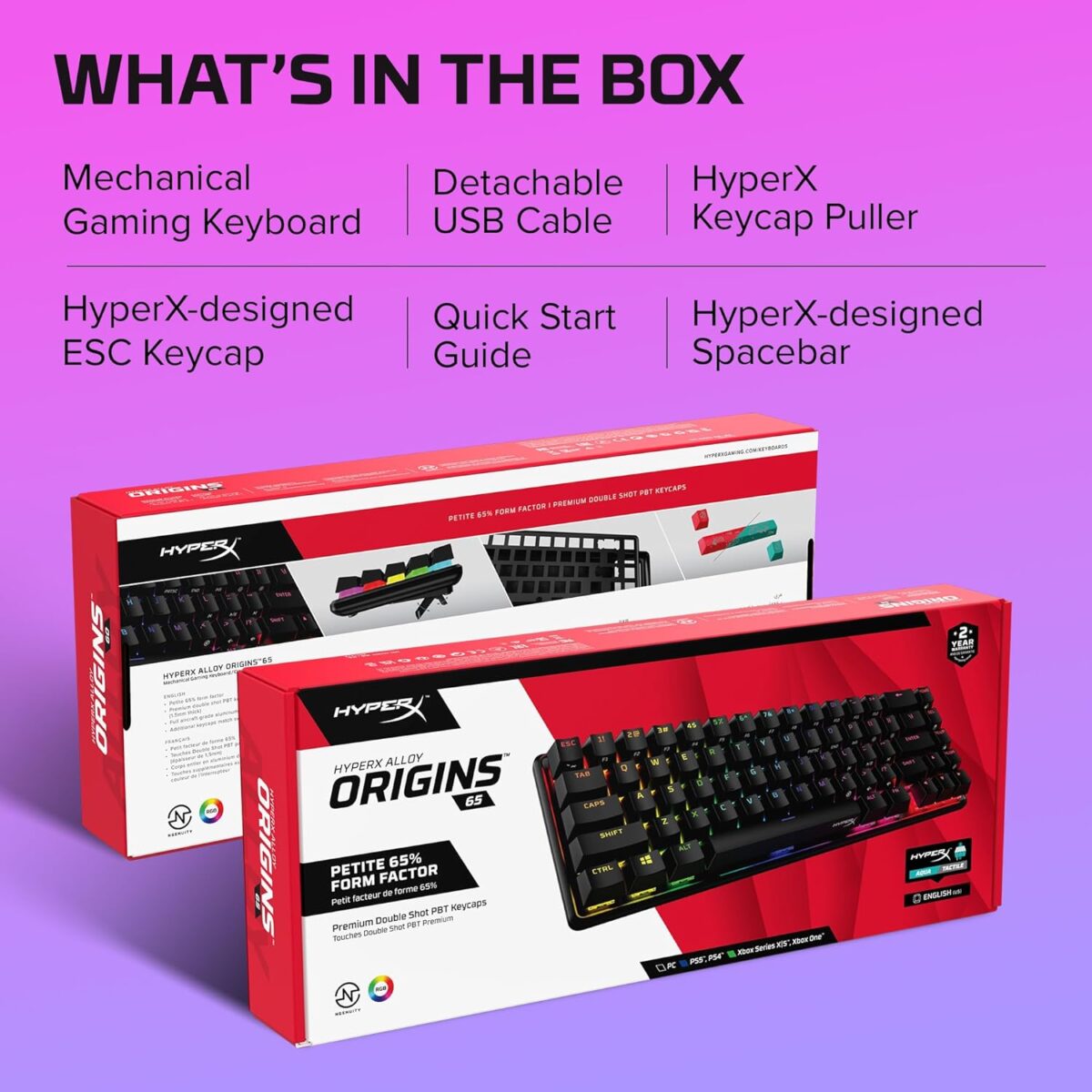 ALLOY-ORIGIN-65%-OB HYPERX ALLOY ORIGIN 65% OPENBOX KEYBOARD AQUA SWITCH HyperX Alloy Origins 65 Gaming Keyboard – Aqua Tactile Switches, 65% Compact Aluminum Frame, RGB Backlit PBT Keycaps, Detachable USB-C, Anti-Ghosting & NGENUITY Control | BLACK
