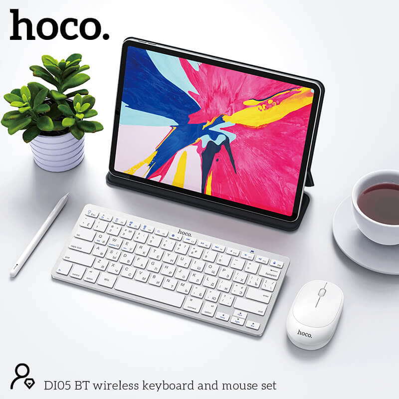 kub.md_hoco_di05_white_3-800x800 HOCO Wireless Keyboard & Mouse Combo – Bluetooth 5.2, 10m Range, Slim Lightweight Design, 1200DPI Precision Mouse, Smart Sleep Mode, White Finish for PC, Laptop & Tablet - Image 1