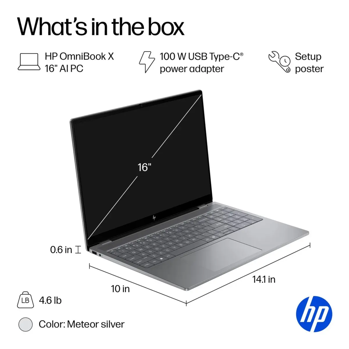 BN9R0UA#ABA HP OMNIBOOK X ULTRA 7/32GB DDR5/2TB/4050/SILVER/2K OLED/16" HP OmniBook X 16 inch Laptop AI PC Intel® Core Ultra 7 255H | 32GB DDR5 RAM , 2TB NVMe SSD | RTX 4050 (6GB) | 16-inch 2K OLED TouchScreen 120Hz 0.2ms Display | Backlit Keyboard |  Windows 11 Home | METEOR SILVER ~ 16-aw0033dx