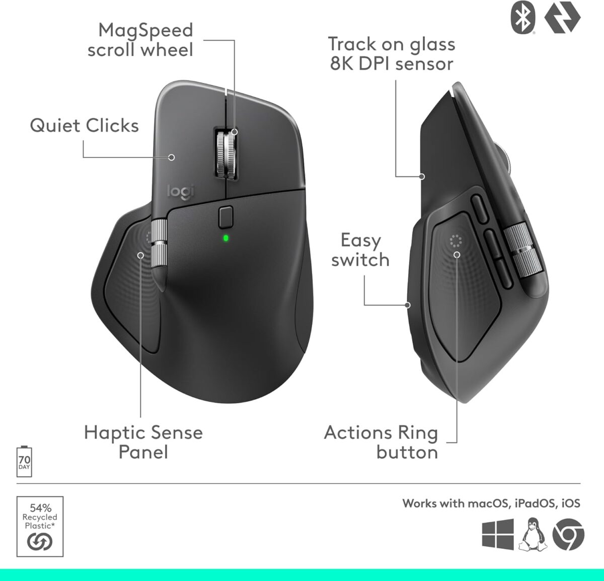 910-007569 LOGITECH MOUSE MX MASTER 4 WIRELESS GRAPHITE ERGONOMIC MOUSE Logitech MX Master 4 Wireless Mouse With Haptic Feedback, MagSpeed Scrolling, 8K DPI Any Surface Tracking, Multi-Device Connectivity, USB-C Fast Charging, Bluetooth, for Windows, MacOS | Graphite Logitech MX Master 4 Ergonomic Wireless Mouse with Advanced Performance Haptic Feedback, 8K DPI Any Surface Tracking, Ultra-Fast Scrolling, USB-C Charging, Bluetooth, Windows, MacOS - Graphite