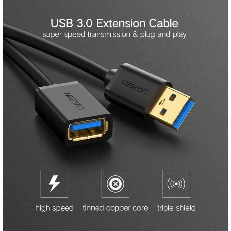 UGREEN 30126 USB 3.0 Extension Cable – 1.5m High-Speed Male to Female Cable, 5Gbps Data Transfer, Gold-Plated Connectors, Durable Flexible Build, Backward Compatible with USB 2.0/1.1