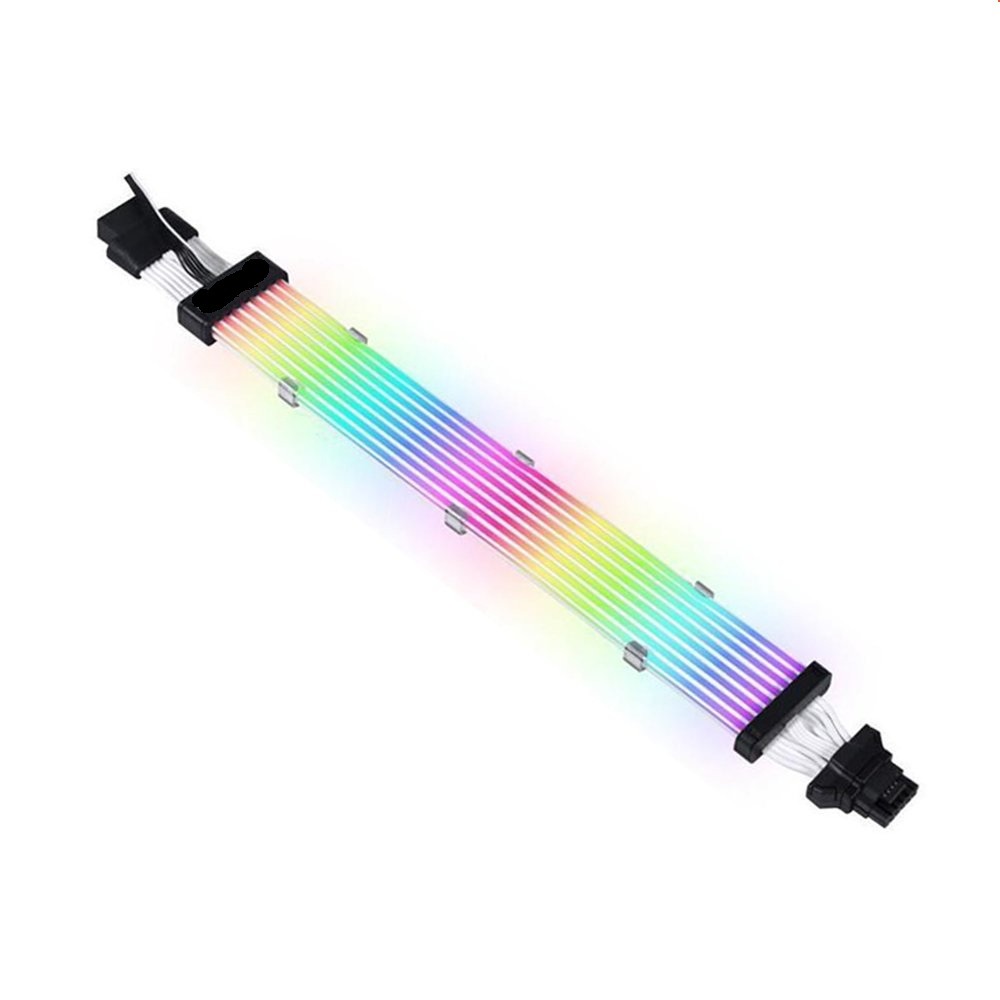 AsiaHorse 16AWG GPU 12VHPWR to 4-Pin 1-to-1 Dual SR ARGB Extension Cable Black | 54 LEDs | 5V 3-Pin Sync | 340mm Length | Silver-Plated Wire | Silicone Build