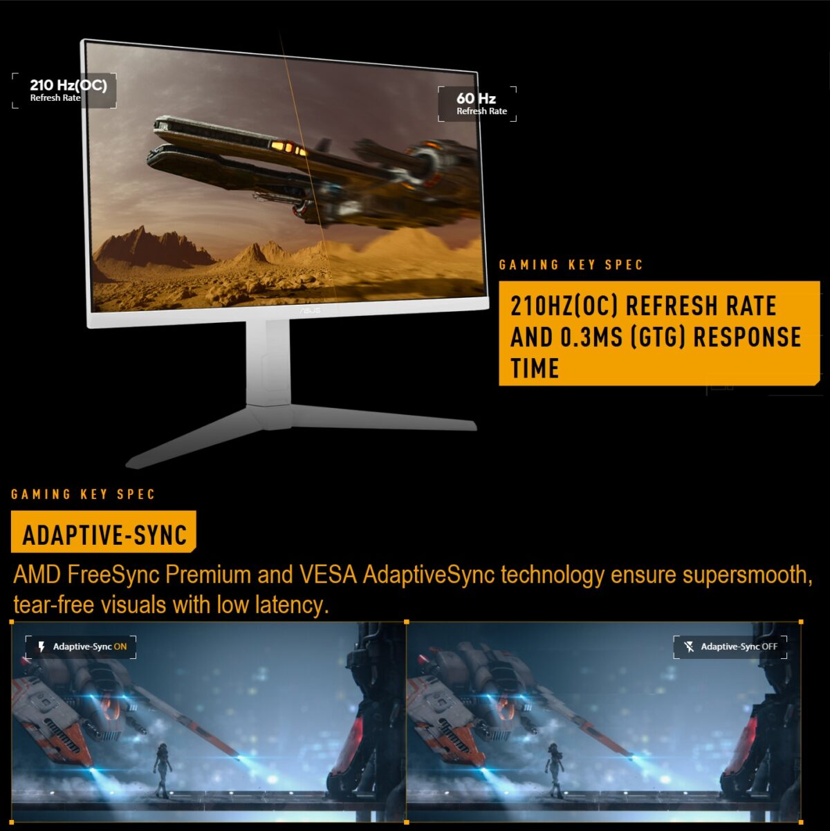 VG27AQL5A-W ASUS TUF Gaming Series 5 - VG27AQL5A White Gaming Monitor – 27-inch, QHD(2560x1440), 210Hz(OC), Fast IPS, ELMB SYNC, 0.3ms GTG (min.), Stereo speaker, DisplayWidget Center, Gaming AI, Height - Tilt - Swivel - Pivot Adjustment