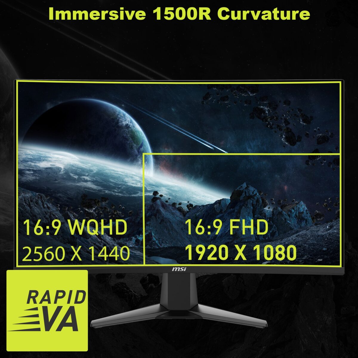 9S6-3CD91M-002 MSI MAG 27CQ6F 27" VA CURVED WQHD 180HZ 1MS-BLACK MSI MAG 27CQ6F 27" WQHD 180Hz 0.5ms Curved Gaming Monitor With Rapid VA Panel, Adaptive-Sync, HDR Ready, AI Vision, HDMI CEC & Tilt Adjustable Stand 