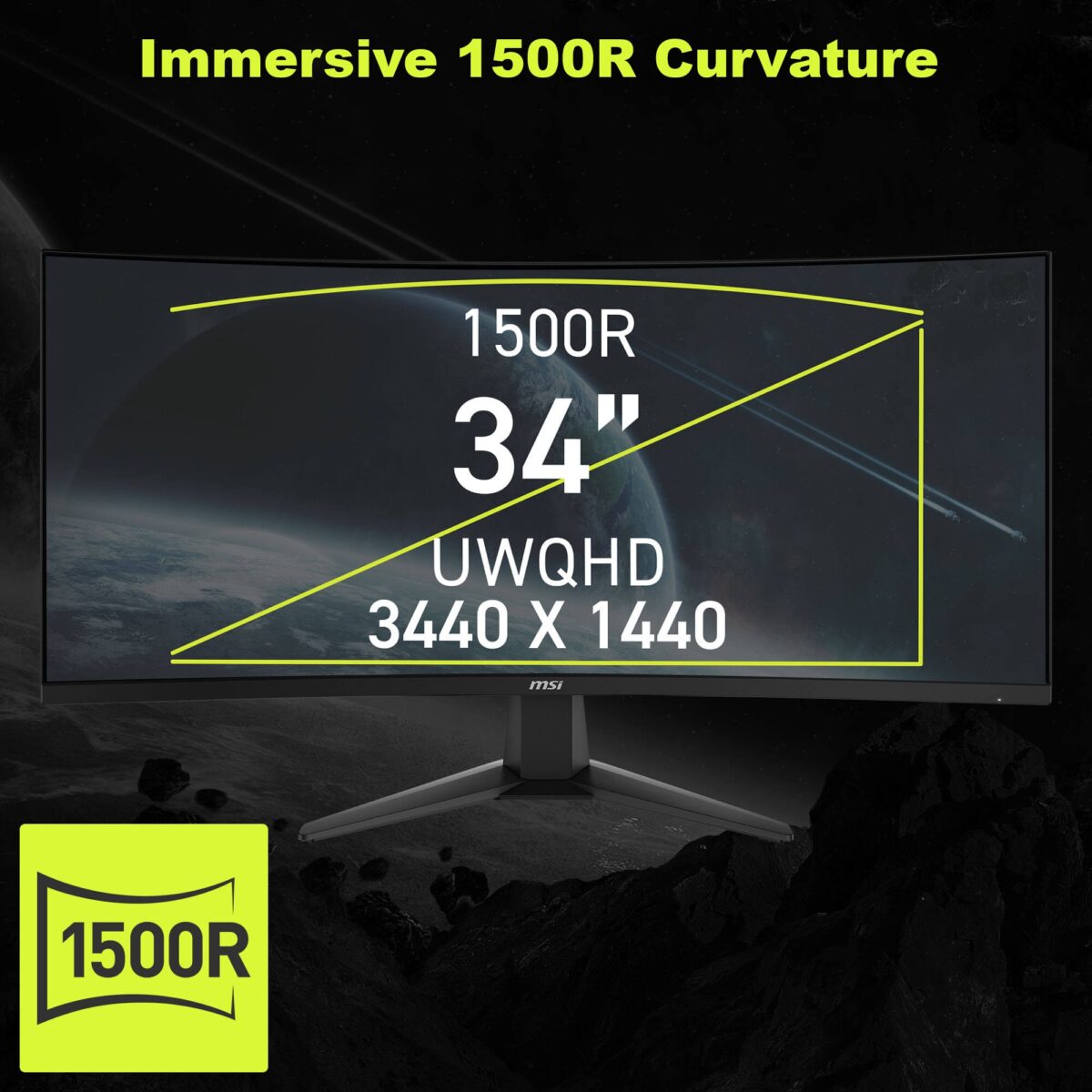 MSI MAG 346CQ 34-inch 3440 x 1440 (UWQHD) Gaming Monitor, 180Hz, Adaptive-Sync, HDMI, DisplayPort, VESA Mountable, Tilt, Height Adjustable, Speaker, 1ms, Black