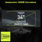 MSI MAG 346CQ 34-inch 3440 x 1440 (UWQHD) Gaming Monitor, 180Hz, Adaptive-Sync, HDMI, DisplayPort, VESA Mountable, Tilt, Height Adjustable, Speaker, 1ms, Black