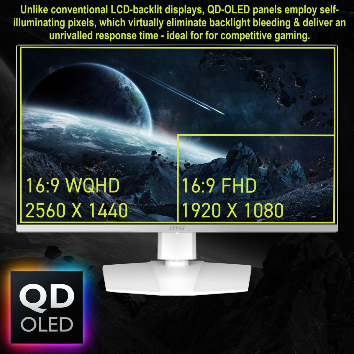 MAG 272QPW QD-OLED X28 MAG 272QPW QD-OLED X28 27" QHD 280Hz Flat Gaming Monitor MSI MAG 272QPW QD-OLED X28 27-inch WQHD 280Hz 0.03ms White Gaming Monitor , QD Premium Color Delta E≤2 , HDR True Black 400, ClearMR 15000 , G-SYNC, FreeSync, And HDMI 2.1 Connectivity , Height/Pivot/Swivel/Tilt | WHITE SILVER