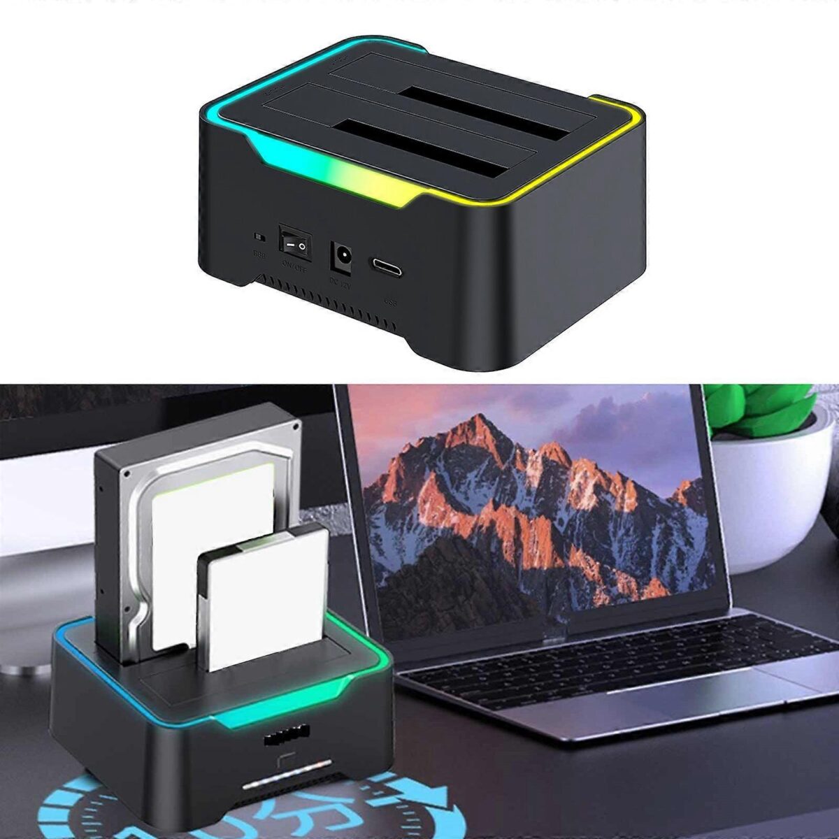 Dual Slot SATA USB-C Docking Station – 40TB Capacity with RGB Lighting, Offline Cloning, Universal Compatibility for 2.5"/3.5" HDD/SSD, Tool-Free Plug & Play, Black - Image 5