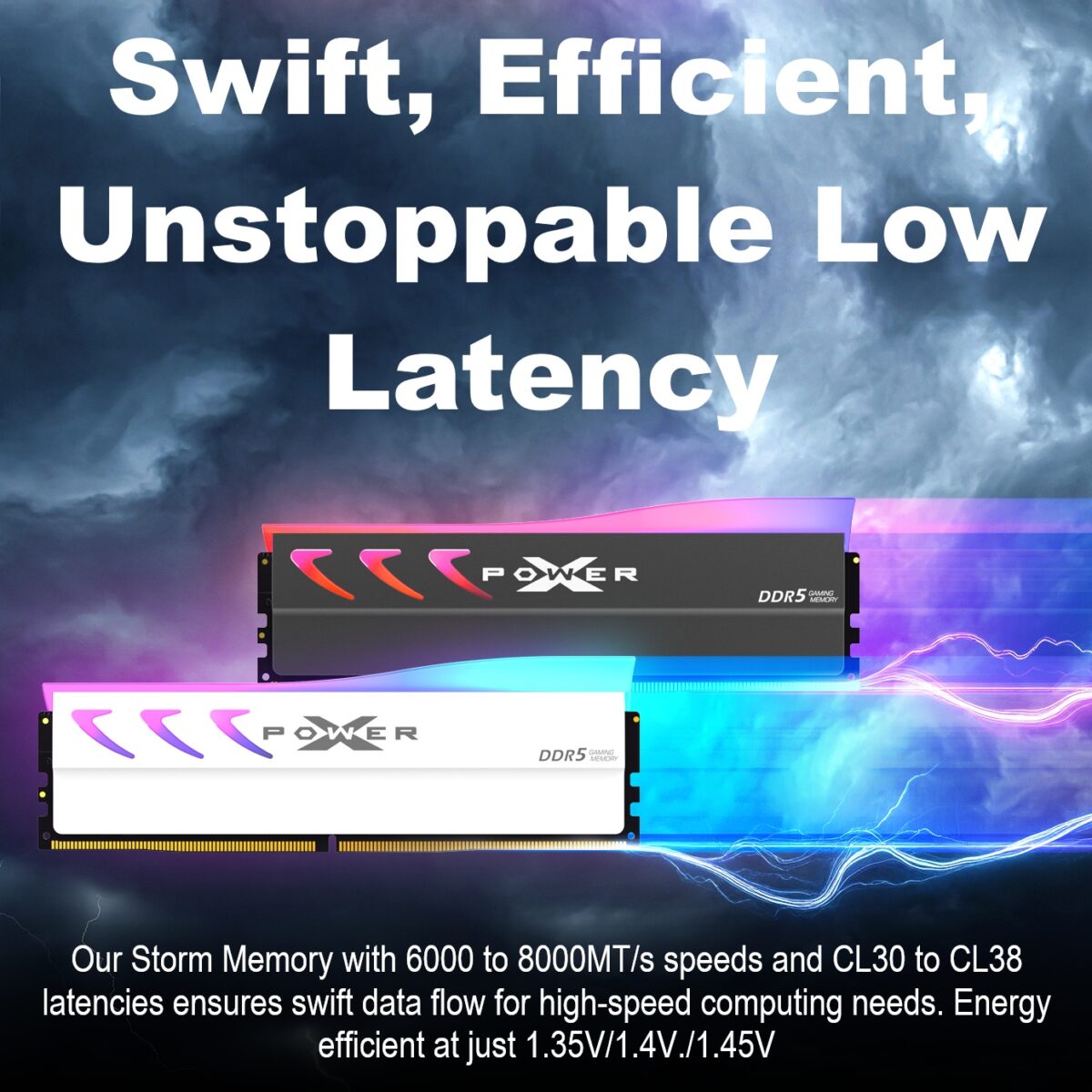 SP064GXLWU60EFDK RAM SILICON POWER 64GB (32X2) 6000MHZ RGB Silicon Power XPOWER Storm DDR5 64GB RAM Kit (2×32GB) 6000MT/s PC5-48000 CL38 1.35V RGB 288-pin UDIMM With PMIC, On-Die ECC, Shark-Fin Aluminum Heat Spreader & XMP/EXPO Support | Gray ~ SP064GXLWU60EFDK