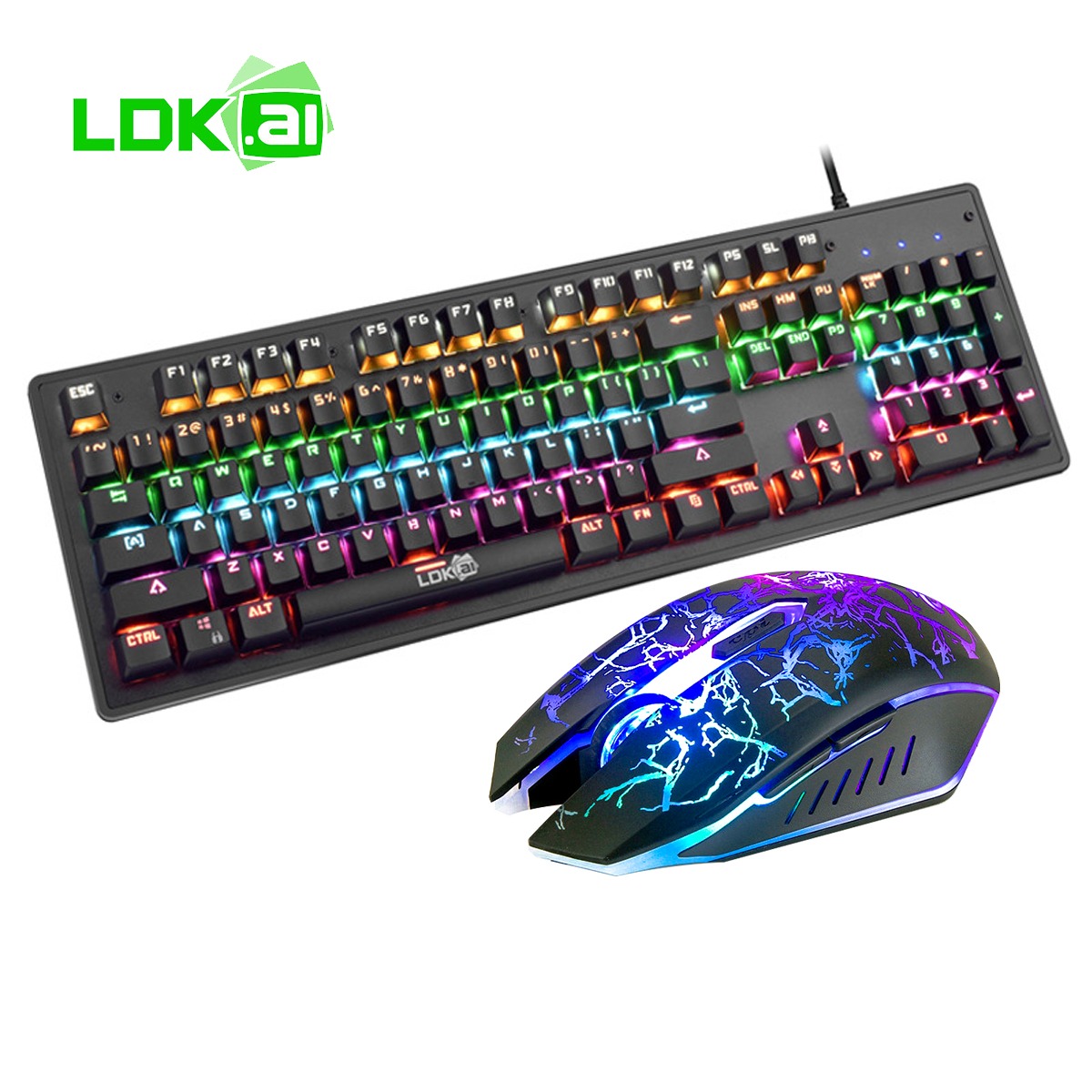 G100-MECHANICAL-SET SET G100 MECHANICAL LUMINOUS MOUSE AND KEYBOARD RGB LDK.ai G100 Wired Gaming Keyboard & Mouse Set — 104-Key Blue Switch Mechanical Keyboard With 6-Color Breathing Backlight, USB Interface, 3-Key Gaming Mouse | BLACK