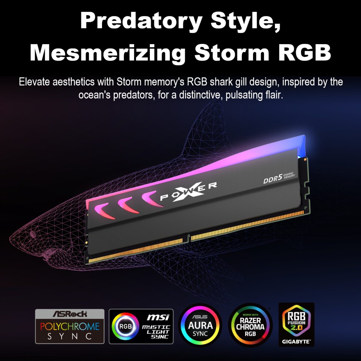 SP064GXLWU60EFDK RAM SILICON POWER 64GB (32X2) 6000MHZ RGB Silicon Power XPOWER Storm DDR5 64GB RAM Kit (2×32GB) 6000MT/s PC5-48000 CL38 1.35V RGB 288-pin UDIMM With PMIC, On-Die ECC, Shark-Fin Aluminum Heat Spreader & XMP/EXPO Support | Gray ~ SP064GXLWU60EFDK