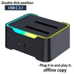 Dual Slot SATA USB-C Docking Station – 40TB Capacity with RGB Lighting, Offline Cloning, Universal Compatibility for 2.5"/3.5" HDD/SSD, Tool-Free Plug & Play, Black - Image 3