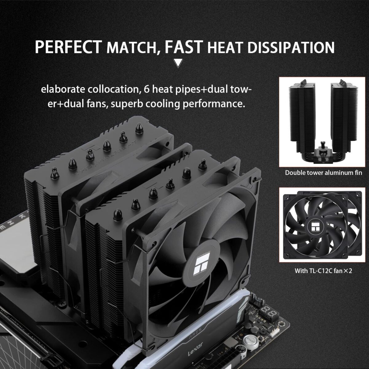 Thermalright Peerless Assassin 120 SE Dual-Tower Air Cooler With 6×6mm AGHP Heat Pipes, Dual TL-C12C 1550RPM PWM Fans, C1100 Copper Base, S-FDB Bearings, Intel & AMD Socket Compatibility