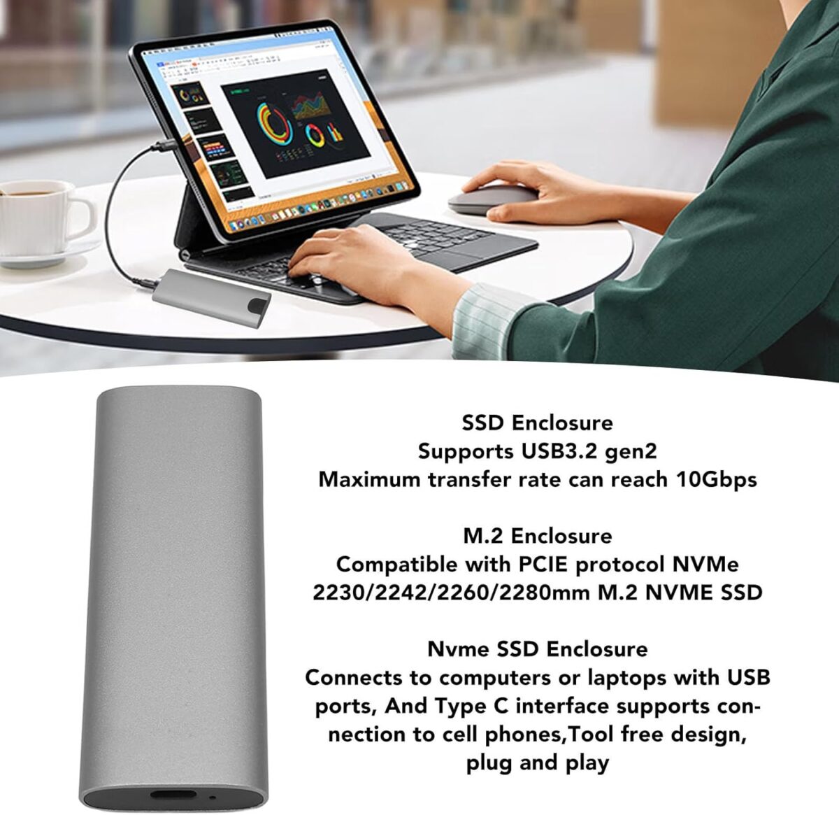 ENCLOSURE M6 N20G USB 3.2 Type-C NVMe/NGFF Dual-Protocol SSD Case – Aluminum Silver, RTL9220 Chip, 10Gbps High-Speed Portable Storage for M.2 2230–2280 Drives - Image 7