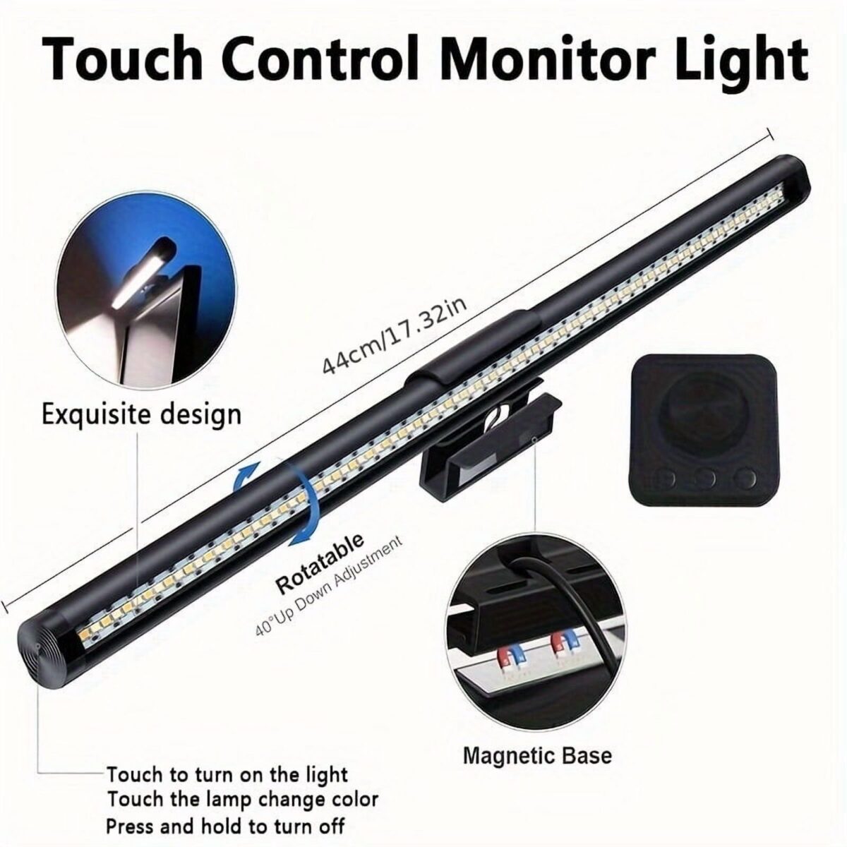 CYTT-354/RF MONITOR LIGHT PRO ADJUSTABLE CCT 3000K-6500K ALUMINUM ALLOY MONITOR LIGHT BAR Monitor Light Bar With Remote Dual Control – 92-LED USB Desk Lamp, Stepless Dimming, 3000-6500K Adjustable Color Temperature, No Screen Glare, Wall-Mount Aluminum Alloy Bar For Home Office