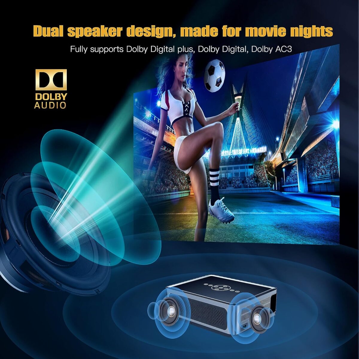 Smart Home Projector 8K Support – Full HD 1080p Native Resolution, Dual-Band Wi-Fi, Dual Speakers, Android 9.0 OS, Bluetooth Voice Remote, HDMI Connectivity, Streaming-Ready - Image 6