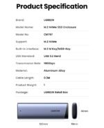 UGREEN-15813 UGREEN M.2 NVME/SATA SSD ENCLOSURE  UGREEN M.2 NVMe & SATA SSD Aluminum Alloy Enclosure - Dual Protocol M.2 to USB Type-C SSD Adapter - Supports M.2 2230, M.2 2242, M.2 2260, M.2 2280 - 10Gbps Speed ,Up to 2TB Capacity , For Windows/macOS/Linux | SILVER ~ CM767 - 15813 