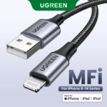 UGREEN MFi Certified Lightning to USB-A Cable 2M (Black) – Fast 5V/2.4A Charging, 480Mbps Sync Speed, Aluminum Alloy Housing, Nylon Braided Design for iPhone, iPad & iPod