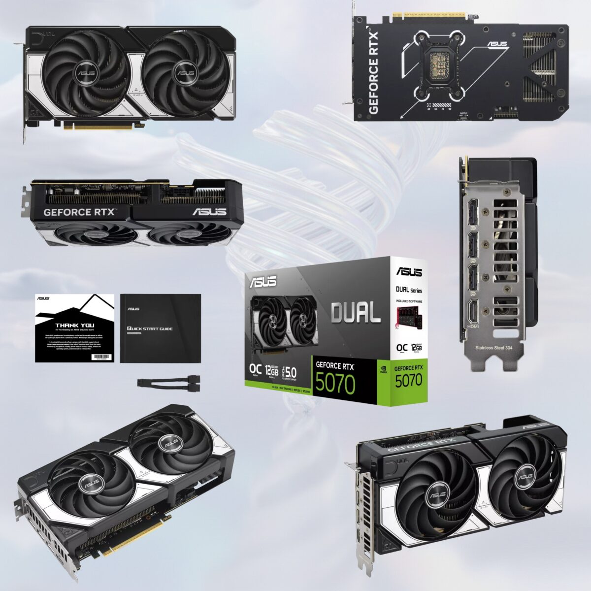 90YV0M17-M0NA00 ASUS DUAL RTX 5070 OC 12GB 2 FANS BLACK 5.0PCIE VGA ASUS Dual GeForce RTX 5070 12GB GDDR7 OC Edition Graphics Card With Axial-Tech Dual Fans, NVIDIA Blackwell Architecture, DLSS 4, Dual BIOS Modes, 2572MHz OC Mode, 6144 CUDA Cores, 988 TOPS AI Power, 2.53-Slot Compact Design  | DUAL-RTX5070-O12G