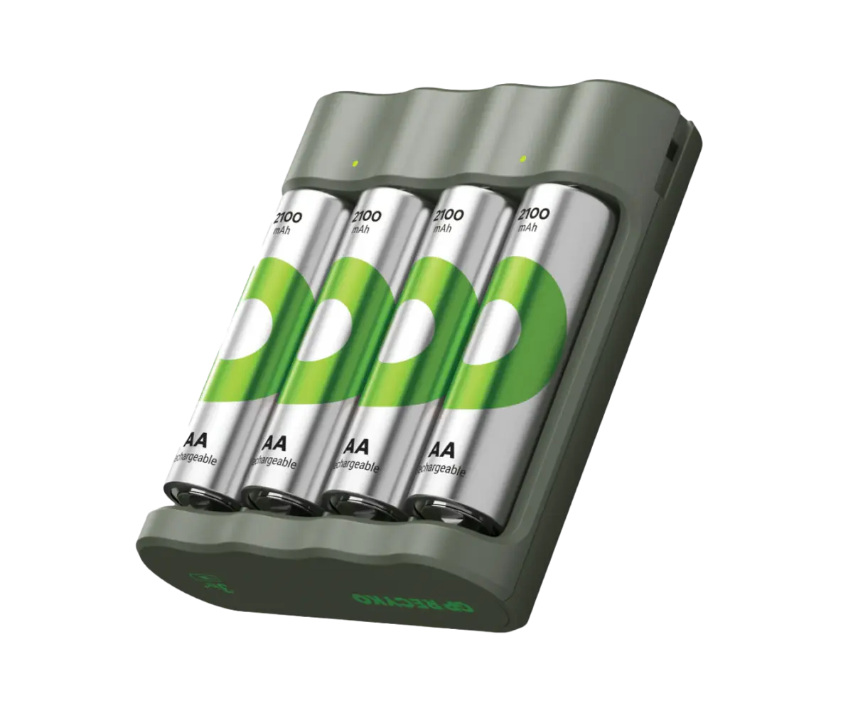GP Recyko B441 Fast USB Charger with 4 AA 2100mAh Rechargeable Batteries – 3-Hour Quick Charge, Auto Cut-Off, Eco-Friendly Design, Saves up to 4000 Single-Use Batteries - Image 2