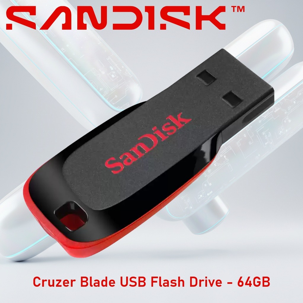 SDCZ50-064G-B35 SANDISK CRUZER BLADE USB 64GB 2.0 FLASH DRIVE SanDisk Cruzer Blade USB Flash Drive 64GB  – Compact Red USB 2.0 Stick With High-Capacity Storage, Drag-And-Drop Backup, And Pocket-Sized Portability | SDCZ50-064G-B35