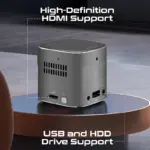 Promate CubeCast Ultra-Mini 1080P Wireless DLP Projector – Android 7.1, Touch Controls, Auto Keystone, Bluetooth 5.0, HDMI, Built-in Speaker, 3300mAh Battery, Tripod Included - Image 9