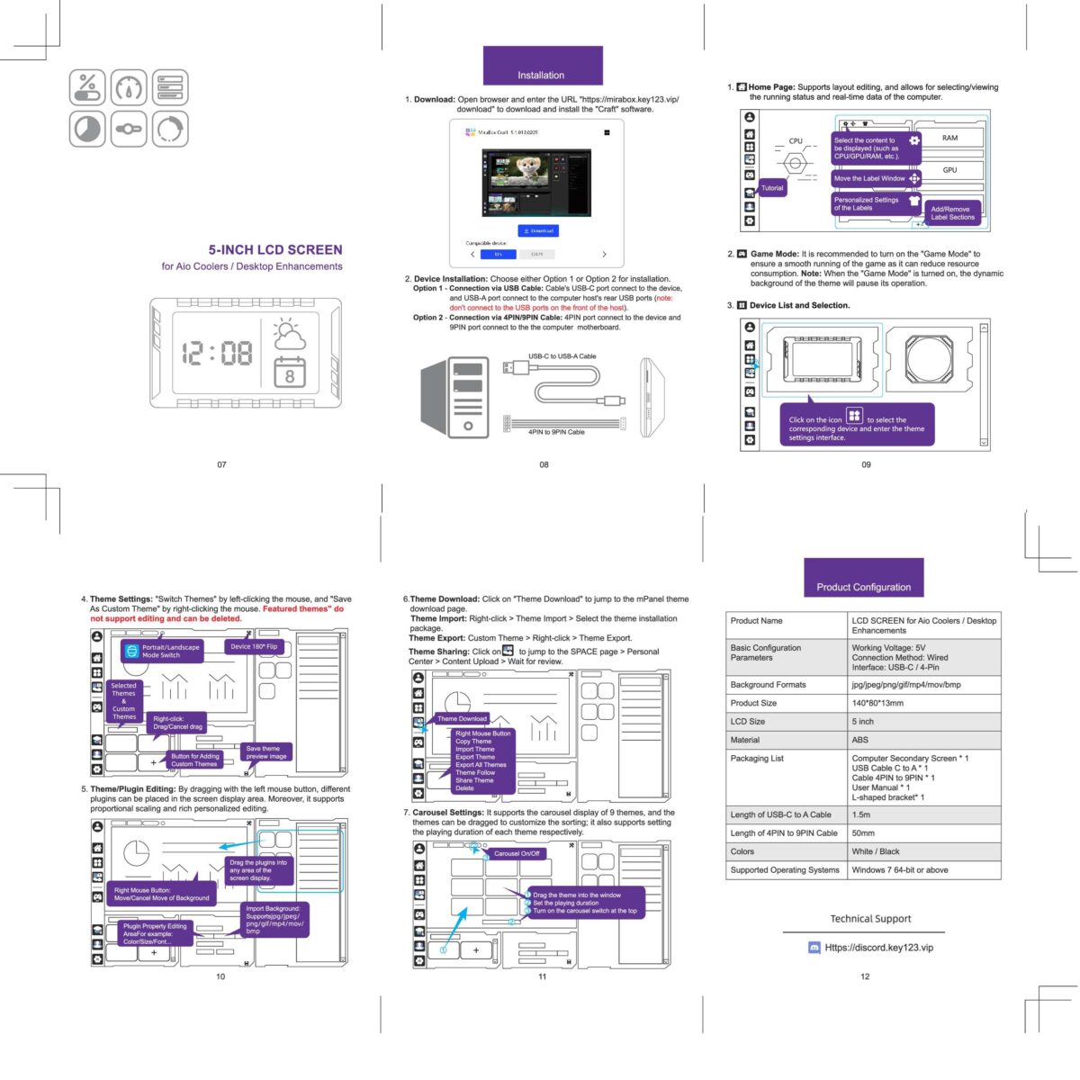 MIRABOX-D5-WHITE 5" LCD SMART SCREEN MINI DISPLAY Mini 5-inch LCD Secondary Smart Display Real-time System Monitor for Gaming PCs and Set-ups , USB-C Interface , Real-Time News, YouTube Sync, Music Rhythm, 1000+ Themes, Smart Reminders, E-Album, And Multi-Screen Linkage | WHITE ~ MIRABOX-D5